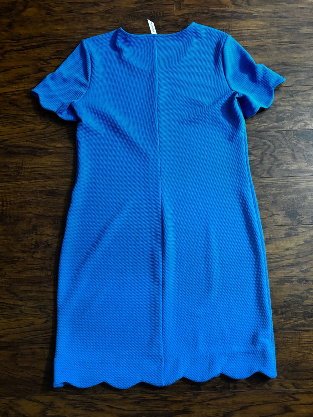 NY Collection Scallop Hem Shift Dress Aqua Blue Waffle Knit Professional Midi - Picture 9 of 9